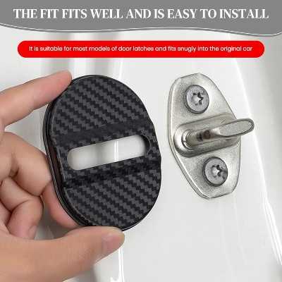 Picture of 4Pcs Door Catch Covers Car Strike Plate Covers Self-adhesive Sporty Fashion Car Strike Plate Protectors Decorative Covers Car Interior Decors Car Accessories Universal Fit for Sedan, SUV