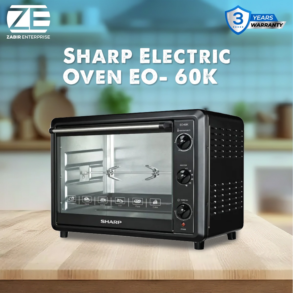 Picture of Sharp EO-60K-3 Electric Oven ( 60L, Black ) - Convection With Rotisserie.