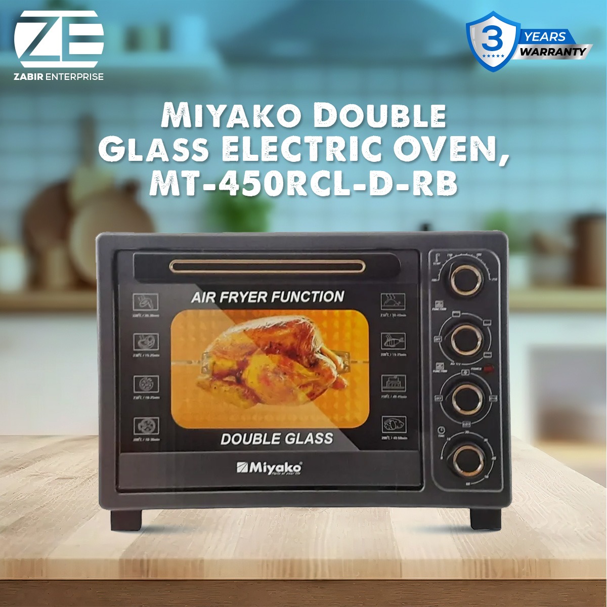 Picture of Miyako MT-450RCL-D-RB Double Glass Door Multifunctional Electric Oven With Air Fryer.