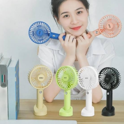 Picture of Mini USB Handheld Fan Portable Rechargeable Battery Operated Cooling Desktop with Base 3 Modes for Home Office Travel Outdoor