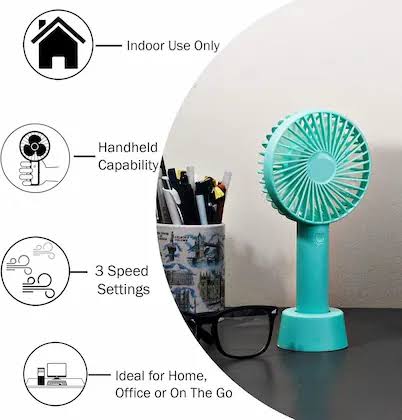 Picture of Mini USB Handheld Fan Portable Rechargeable Battery Operated Cooling Desktop with Base 3 Modes for Home Office Travel Outdoor