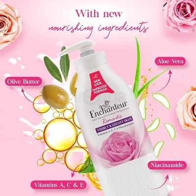 Picture of International Uk Product Enchanteur Perfume body Lotion Romantic Satin smooth Aloe Vera & Olive Butter For used Male/female 500 Ml