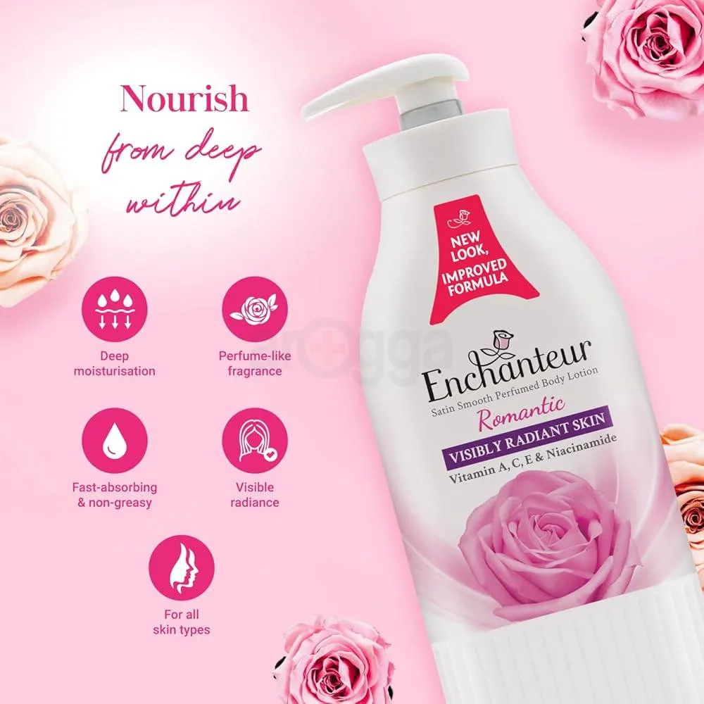 Picture of International Uk Product Enchanteur Perfume body Lotion Romantic Satin smooth Aloe Vera & Olive Butter For used Male/female 500 Ml
