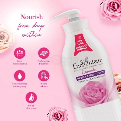 Picture of International Uk Product Enchanteur Perfume body Lotion Romantic Satin smooth Aloe Vera & Olive Butter For used Male/female 500 Ml