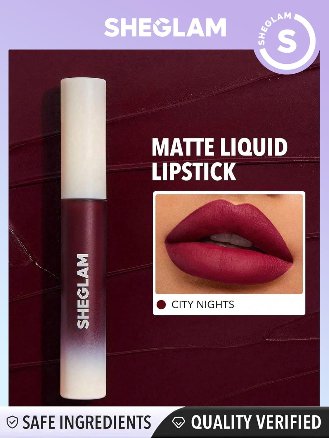 Picture of SHEGLAM Matte Allure Liquid Lipstick Long Lasting High Pigment Lipstick Nourishing Sunflower Oil Reduce Lip Care-City Nights