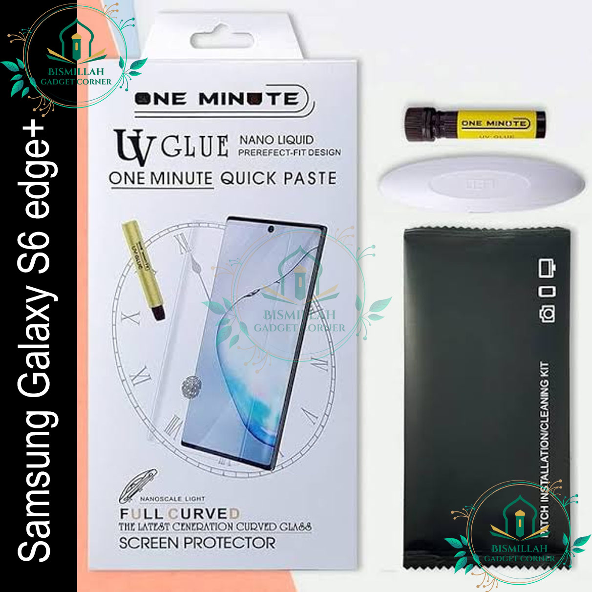 Picture of Premium UV Tempered Glass For Samsung Galaxy S6 edge+ Screen Protector Curved with Liquid Glue and Samsung Galaxy S6 edge plus UV Light -Transparent Clear
