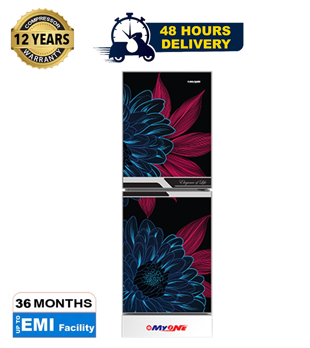 Picture of MYONE MY-175 Liter Frost Bottom Mount Refrigerator Red Daisy Black Match