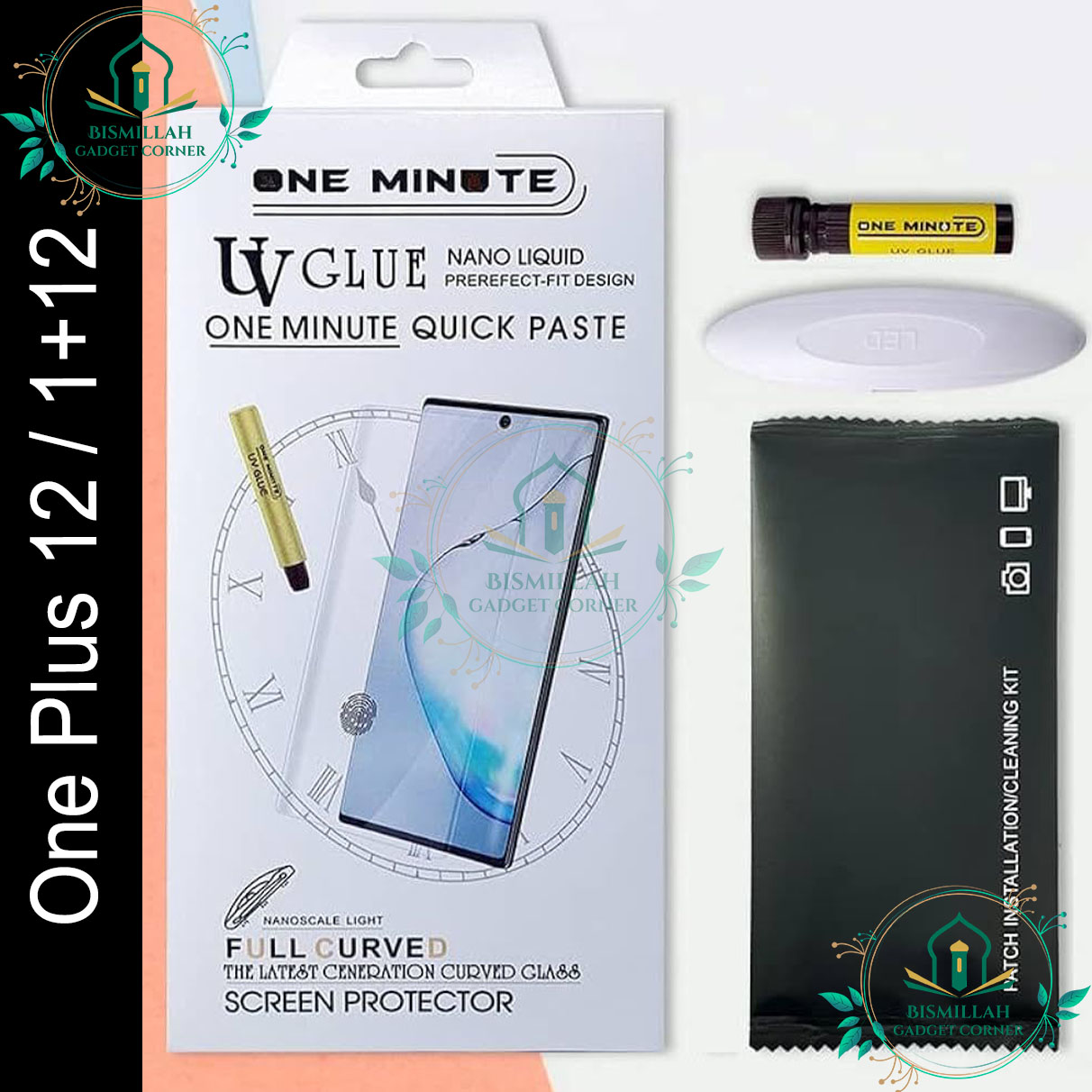 Picture of UV Tempered Glass For OnePlus 12 Screen Protector Curved with Liquid Glue and UV Light -Transparent Clear
