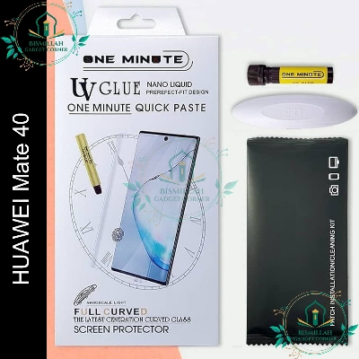 Picture of Premium UV Tempered Glass For Huawei Mate 40 Screen Protector Curved with Liquid Glue and UV Light -Transparent Clear
