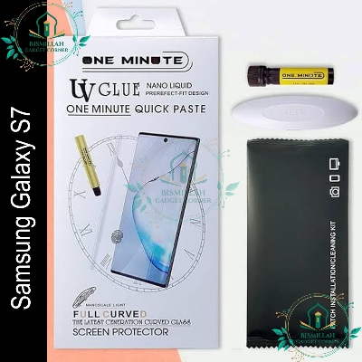 Picture of Premium UV Tempered Glass For Samsung Galaxy S7 Screen Protector Curved with Liquid Glue and UV Light -Transparent Clear