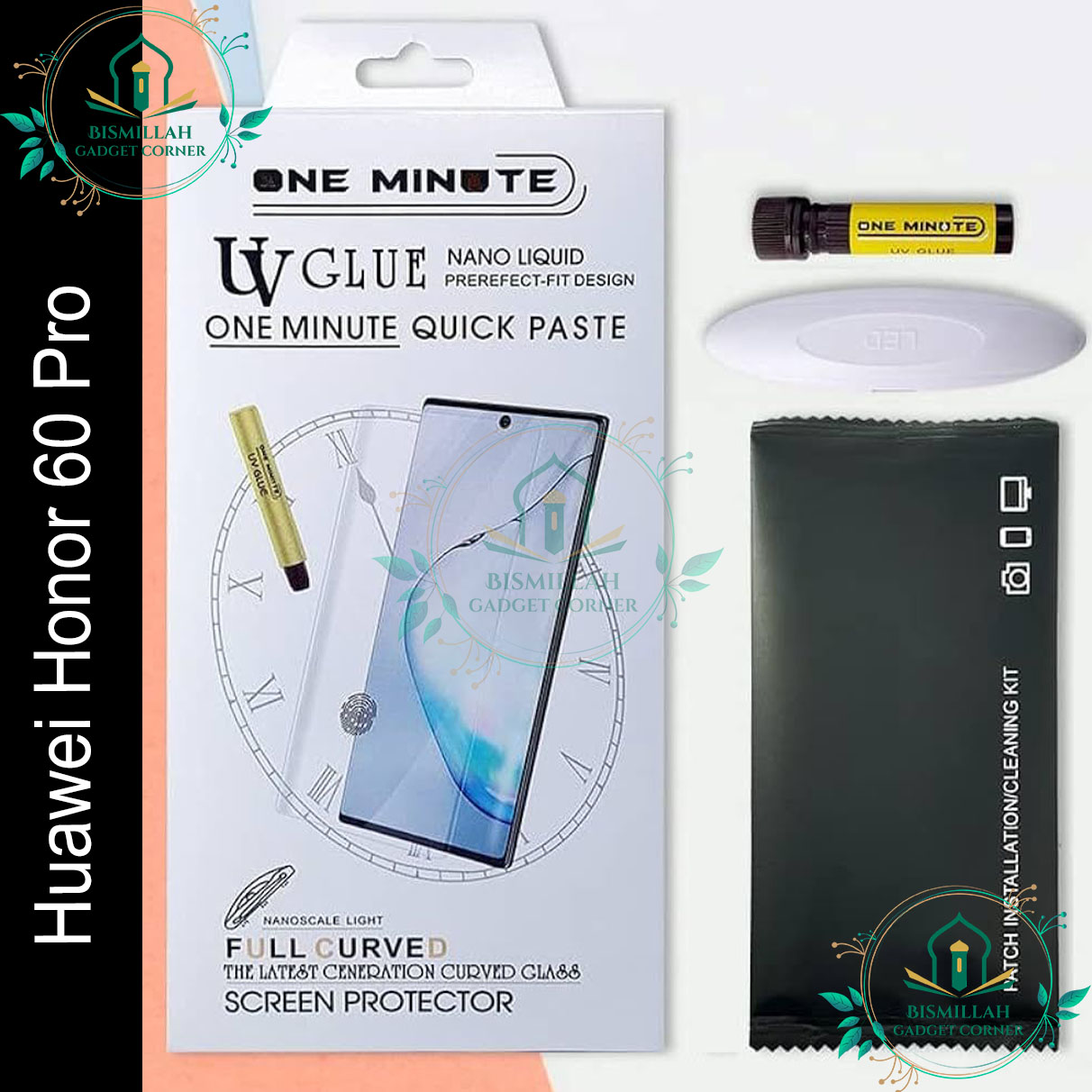 Picture of Premium UV Tempered Glass For Huawei Honor 60 Pro Screen Protector Curved with Liquid Glue and UV Light -Transparent Clear