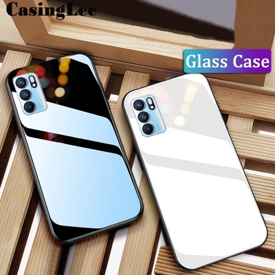 Picture of for OPPO Reno6 4G Case Glass Hard Gradient Painted Shockproof Phone Back Cov