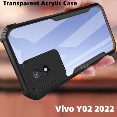 Picture of Vivo Y02 2022 Shockproof Hard Case For Vivo Y02 Y 02 VivoY02 Phone Case Transparent Acrylic PC TPU Soft Case Camera Protective Bumper Back Cover Casing