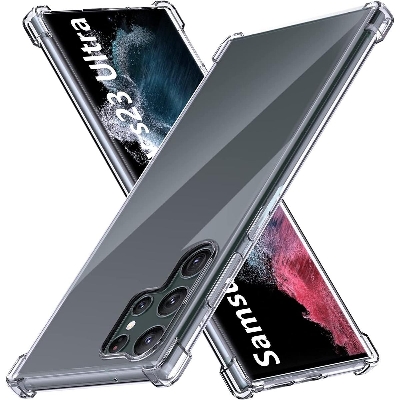 Picture of For Samsung Galaxy S23 Ultra Case, Scratch Resistant Soft TPU Back Cover Shockproof Silicone Gel Rubber Bumper Anti-Fingerprints Full-Body Protective Case Cover for (Transparent)