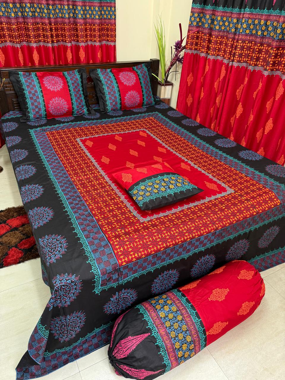 Picture of Block Bed Sheet With Two Pillow Covers
