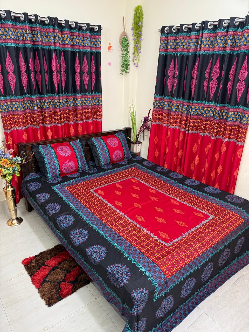 Picture of Block Bed Sheet With Two Pillow Covers