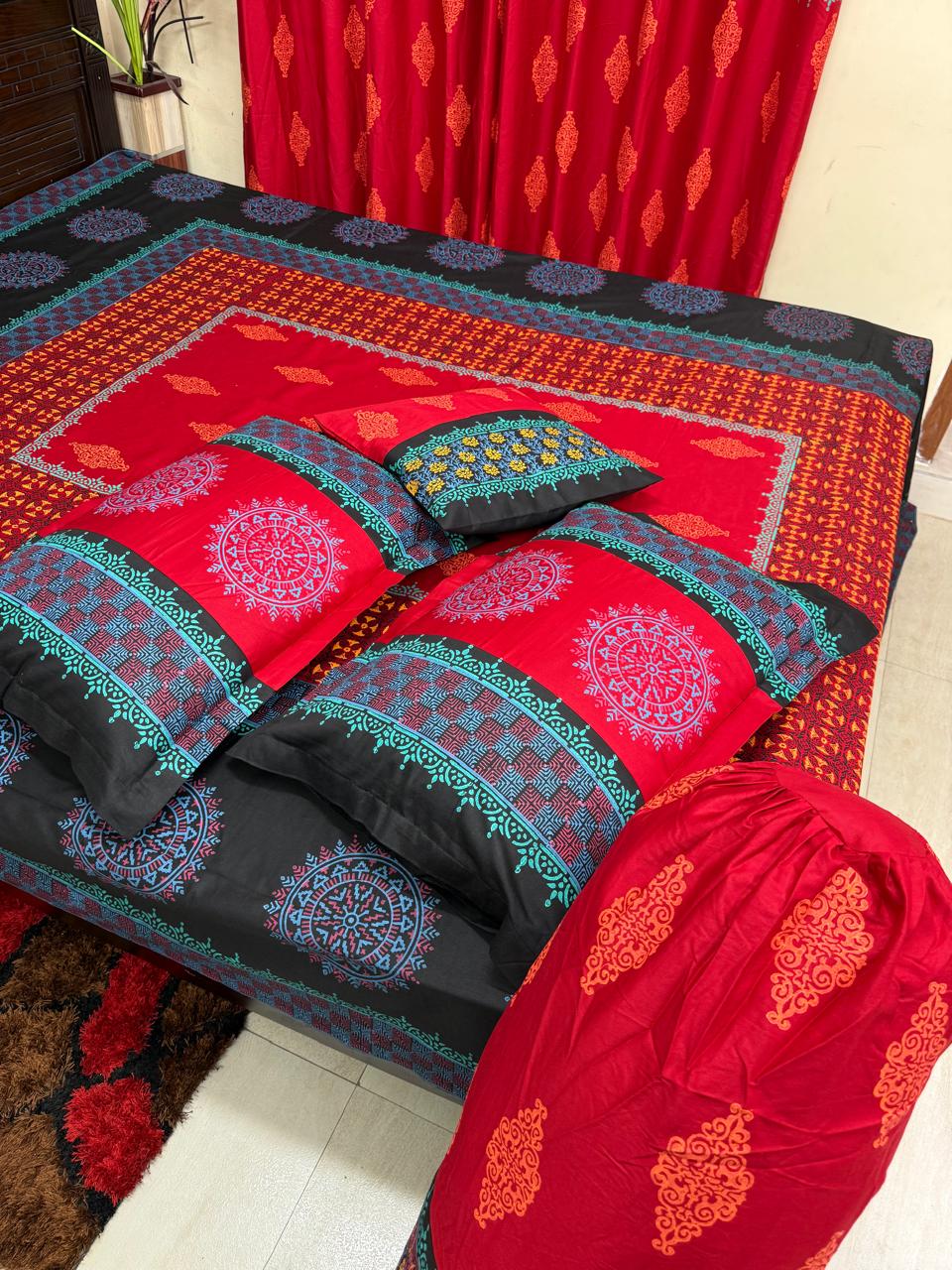 Picture of Block Bed Sheet With Two Pillow Covers