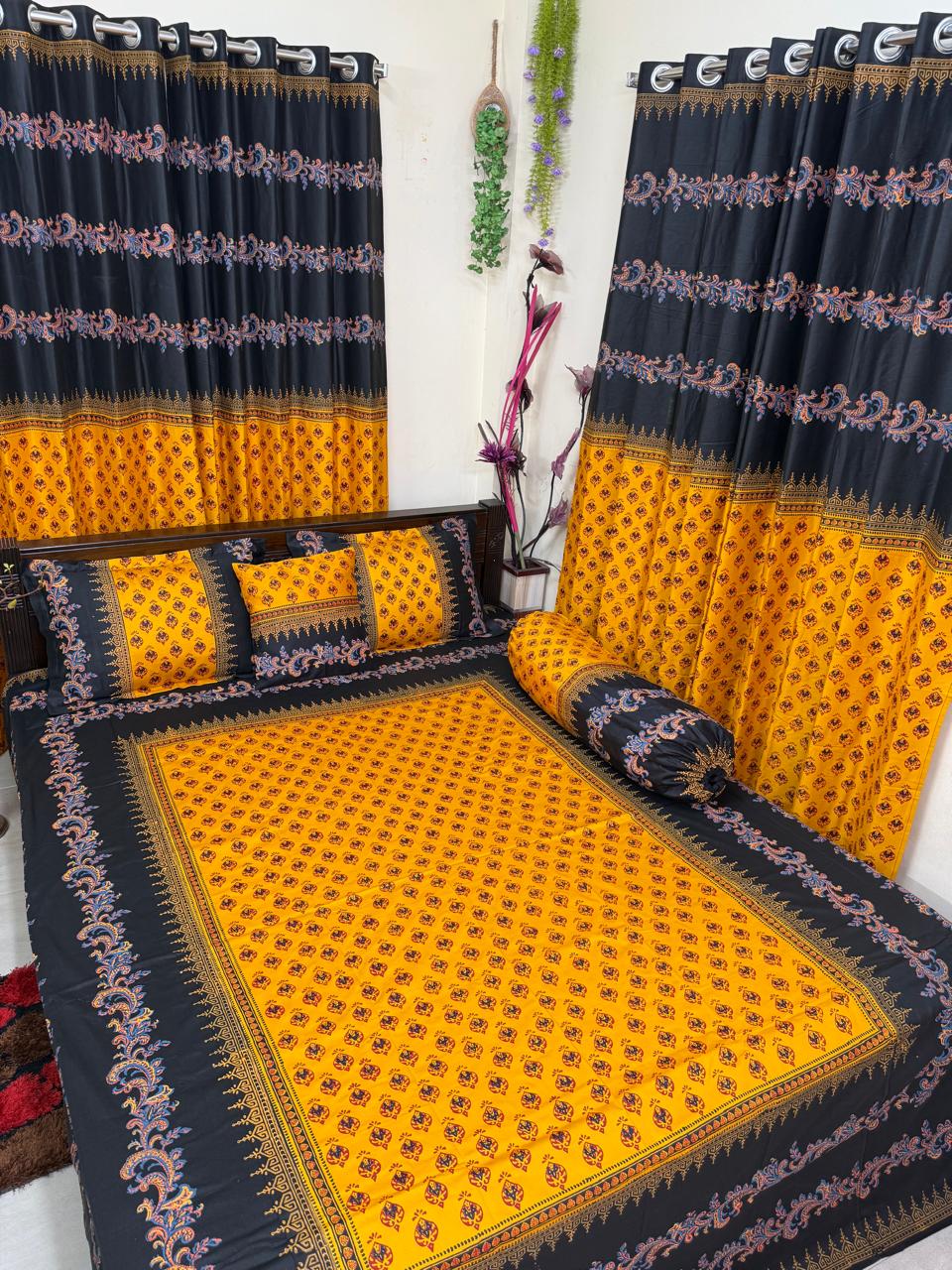 Picture of Block Bed Sheet With Two Pillow Covers