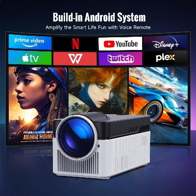 Picture of HY450 Pro android smart projector 1080p 8K beamer auto offset projector with wifi 6 electrical focus 700ansi ultra short distance projector 2G+32G memory automatic video projector with portable for outside