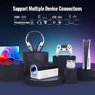 Picture of HY450 Pro android smart projector 1080p 8K beamer auto offset projector with wifi 6 electrical focus 700ansi ultra short distance projector 2G+32G memory automatic video projector with portable for outside