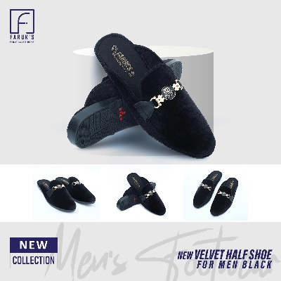 Picture of New Fashionable Velvet Half Shoe For Men Black