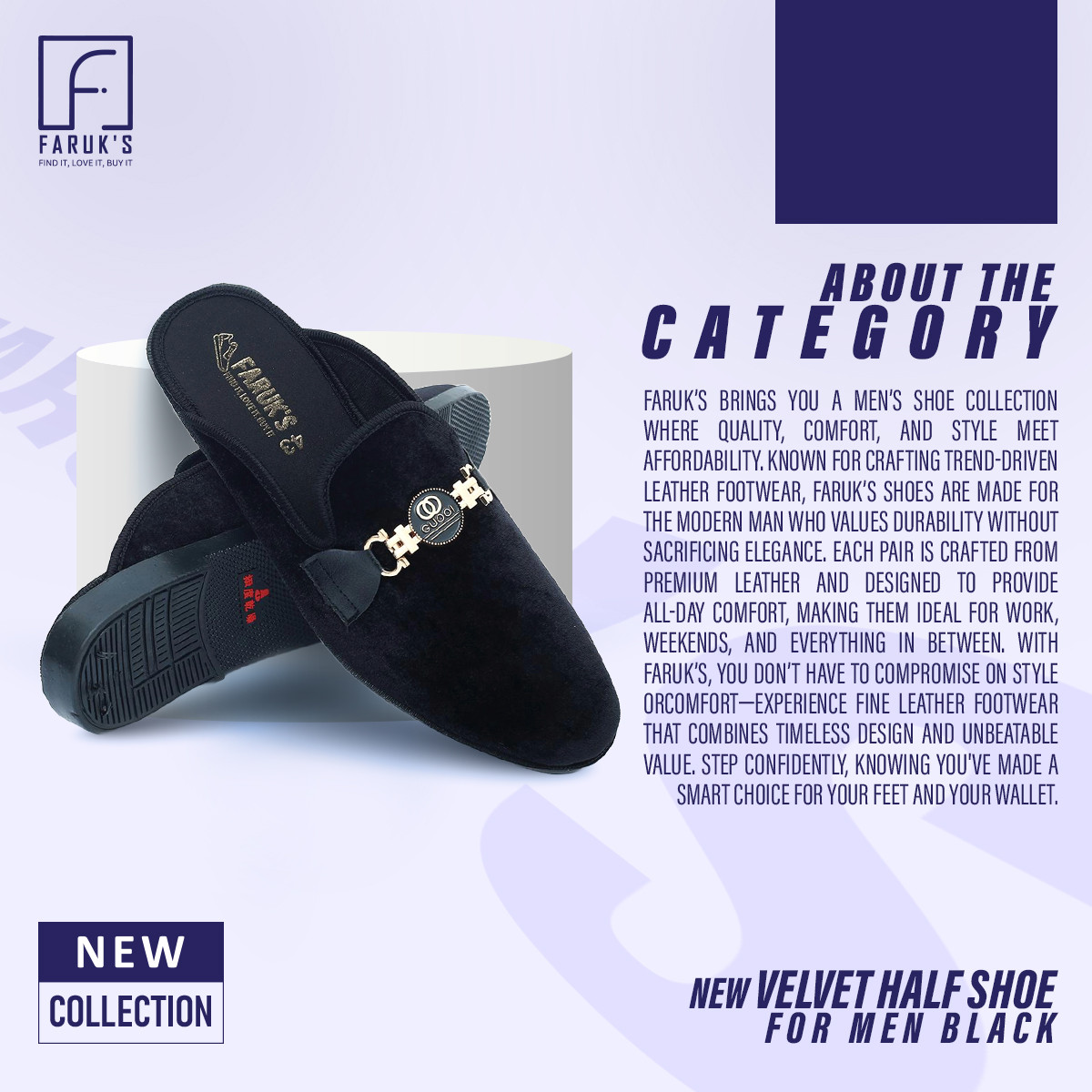 Picture of New Fashionable Velvet Half Shoe For Men Black