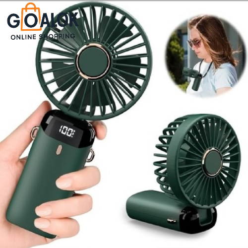 Picture of 4000mAh Handheld Mini Fan Foldable Portable Neck Hanging Fans 5 Speed USB Rechargeable Fan with Phone Stand and Display