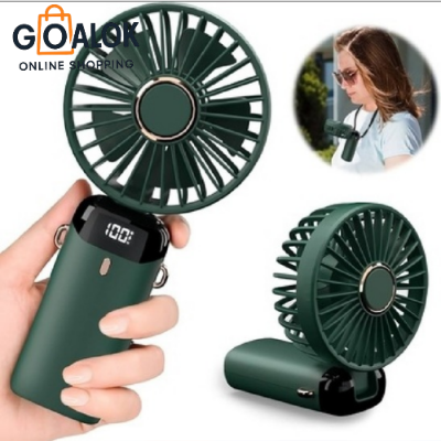 Picture of 4000mAh Handheld Mini Fan Foldable Portable Neck Hanging Fans 5 Speed USB Rechargeable Fan with Phone Stand and Display