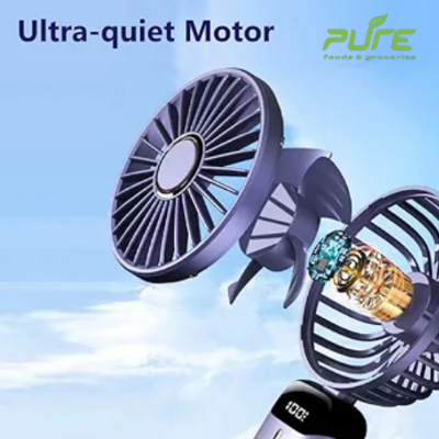 Picture of 4000mAh Handheld Mini Fan Foldable Portable Neck Hanging Fans 5 Speed USB Rechargeable Fan with Phone Stand and Display