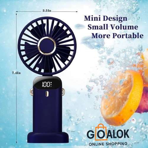 Picture of 4000mAh Handheld Mini Fan Foldable Portable Neck Hanging Fans 5 Speed USB Rechargeable Fan with Phone Stand and Display
