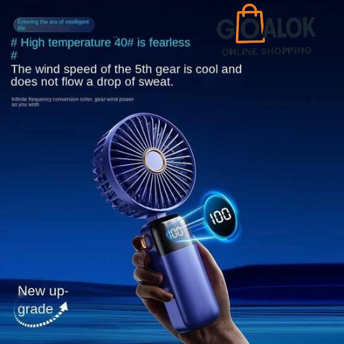 Picture of 4000mAh Handheld Mini Fan Foldable Portable Neck Hanging Fans 5 Speed USB Rechargeable Fan with Phone Stand and Display