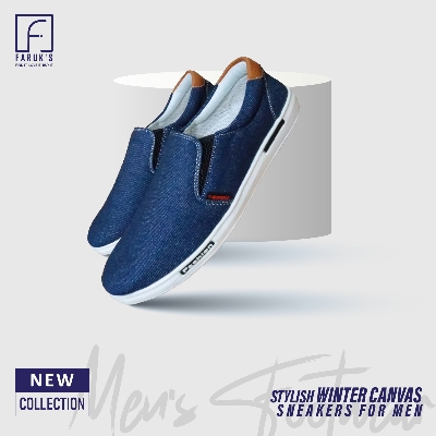 Picture of Stylish Black And Blue Color Winter Canvas Sneakers for Men