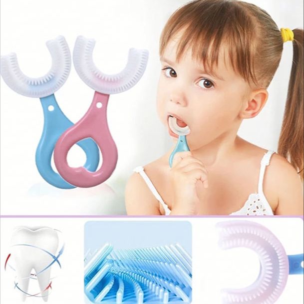 Picture of New Children Toothbrush U-Shape Baby Toothbrush With Handle Silicone Oral Care Cleaning Brush For Kids