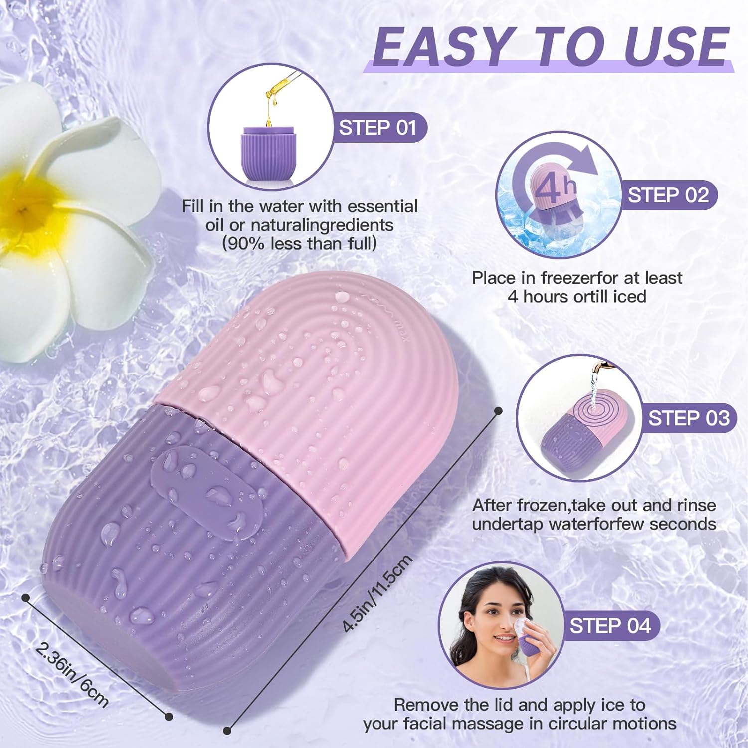 Picture of Ice Roller for Face and Eye, Upgrated Ice Face Roller,Facial Beauty Ice Roller Skin Care Tools, Ice Facial Cube, Gua Sha Face Massage, Silicone Ice Mold for Face Beauty (Purple)