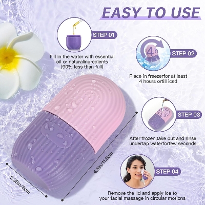 Picture of Ice Roller for Face and Eye, Upgrated Ice Face Roller,Facial Beauty Ice Roller Skin Care Tools, Ice Facial Cube, Gua Sha Face Massage, Silicone Ice Mold for Face Beauty (Purple)