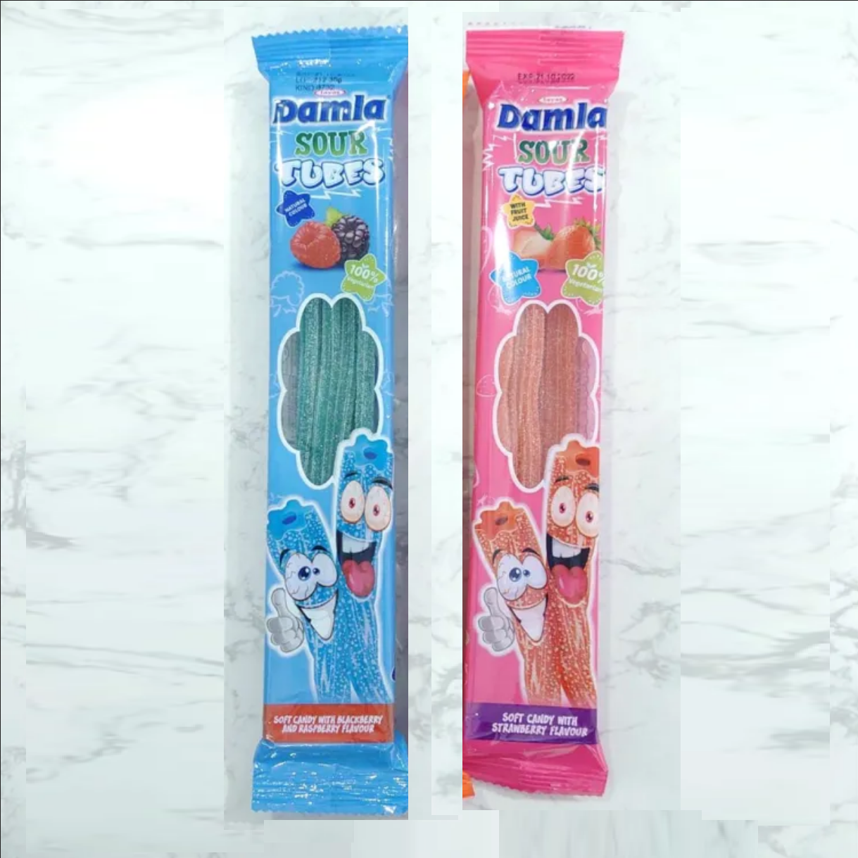 Picture of Damla Sour Tubes Soft Candy Gummy Cola,Blackberry And Raspberry,Strawberry 30g x 2 Flavours Combo Pack
