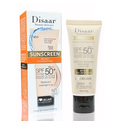 Picture of Disaar Beauty Skincare Oil Free SPF PA+++ 50+ Sunscreen Instant Protection UVA UVB Foundation - 40gm