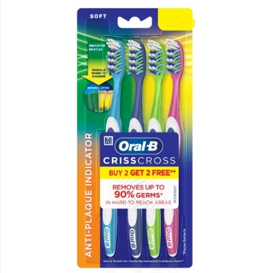 Picture of Criss Cross - Family pack of 4 toothbrushes – Soft, For adults,Manual,Multicolor