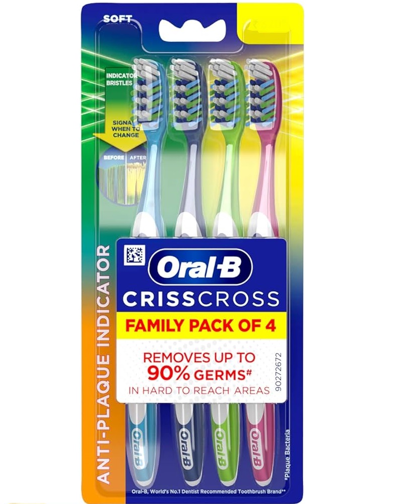 Picture of Criss Cross - Family pack of 4 toothbrushes – Soft, For adults,Manual,Multicolor