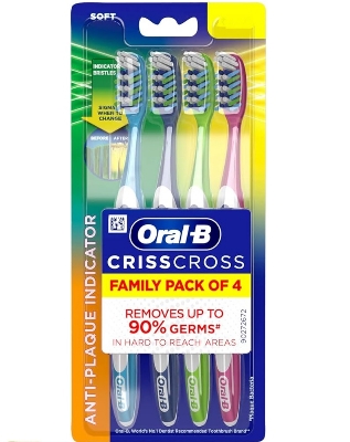Picture of Criss Cross - Family pack of 4 toothbrushes – Soft, For adults,Manual,Multicolor
