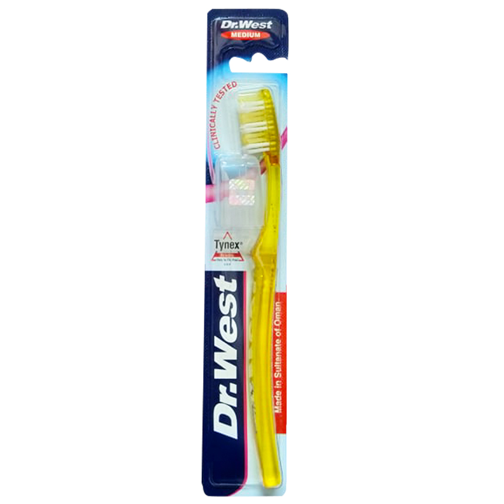 Picture of Dr.West, Medium Toothbrush with Travel Cap (Yellow)