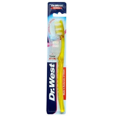 Picture of Dr.West, Medium Toothbrush with Travel Cap (Yellow)