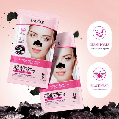 Picture of Nose Strips Charcoal Nose Pore Patch Face Strips 6pcs Deep Cleansing Nose Bamboo Charcoal Patches Blackheads Reducing Patches