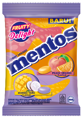Picture of Mentos Fruit Delight Peach,Orange & Mango/Taro Flavour Chewy Drages 121.5g