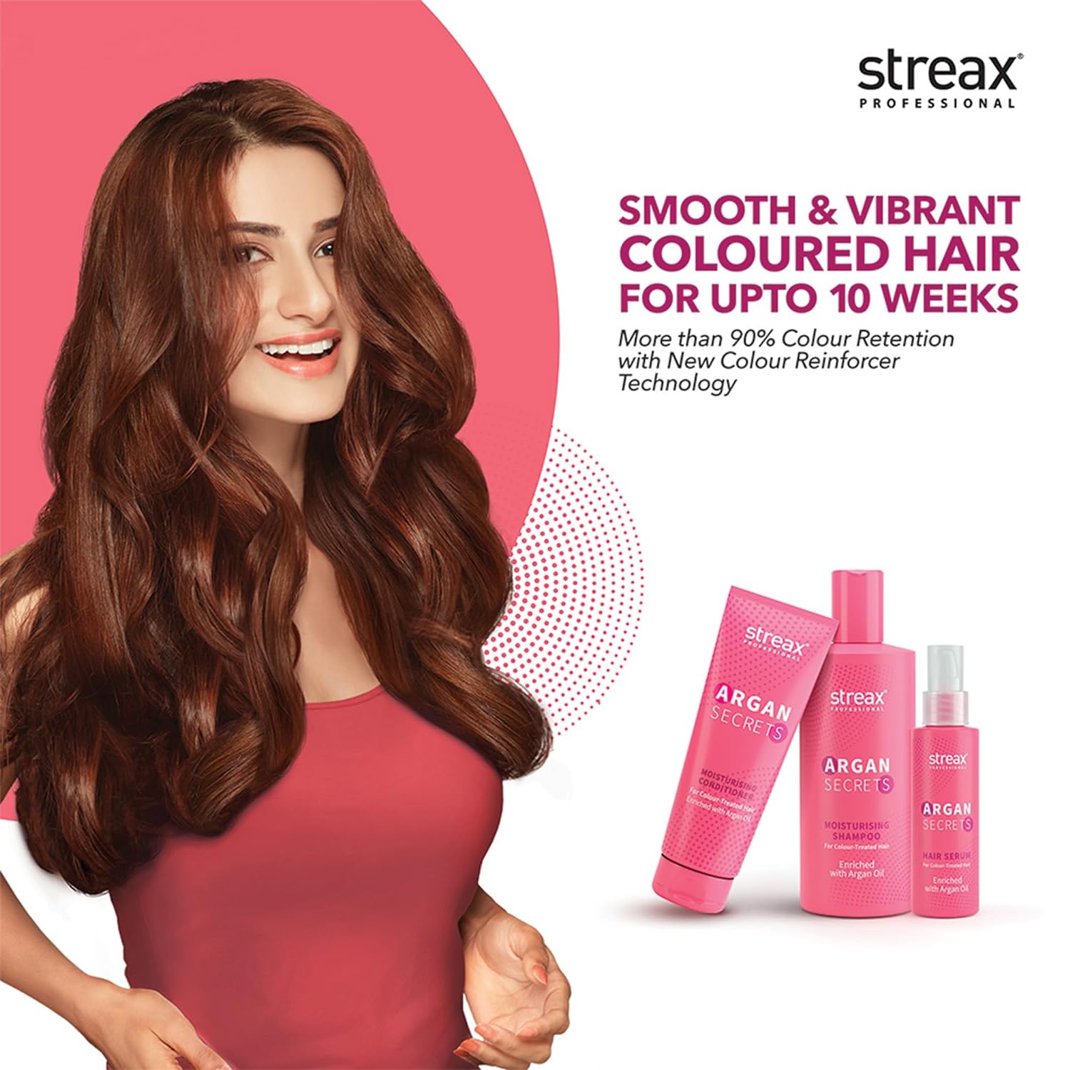 Picture of Streax Professional Argan Secrets Colour Protect Hair Serum for Women | Enriched with Argan Oil & UV Filter | Prevents Frizz | Provides Instant Shine & Smoothness | Enhances Radiance of Hair | 90ml