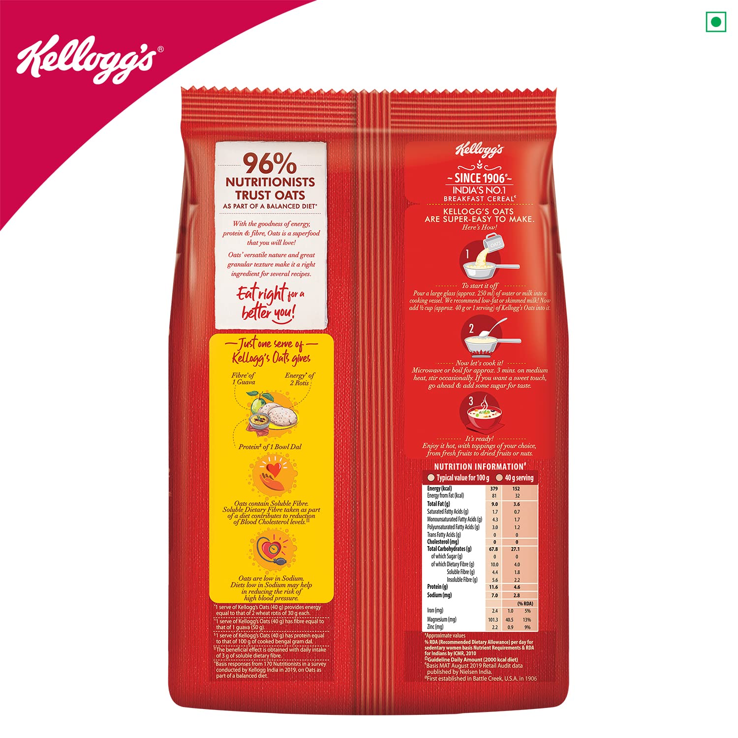 Picture of Oats, Rolled Oats, High in Protein and Fibre, Low in Sodium, 900 gram