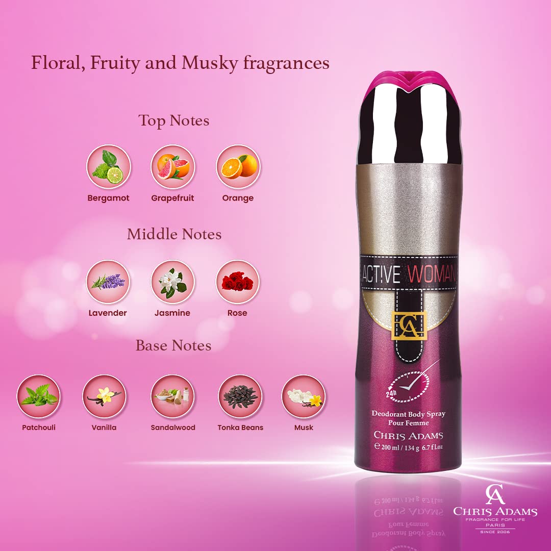 Picture of Chris Adams Active Woman Deodorant Body Spray for Women 200ml