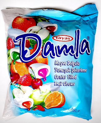 Picture of Tayas Damla Soft Center-filled Fruit Chews 350g - Orange, Strawberry, Sour Cherry, Apple, Peach, Raspberry