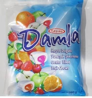 Picture of Tayas Damla Soft Center-filled Fruit Chews 350g - Orange, Strawberry, Sour Cherry, Apple, Peach, Raspberry