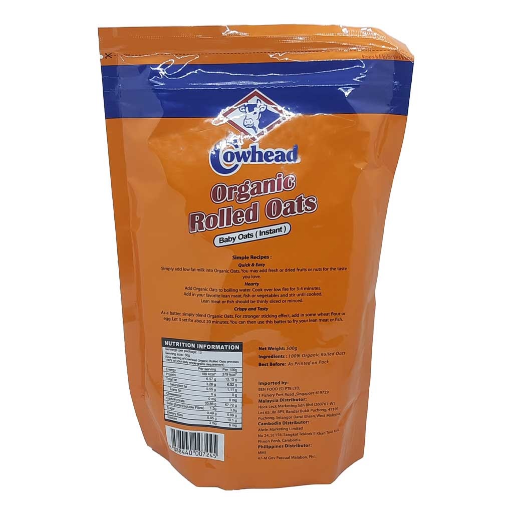 Picture of Cowhead Baby Oats Instant Organic Rolled Oats 500gm